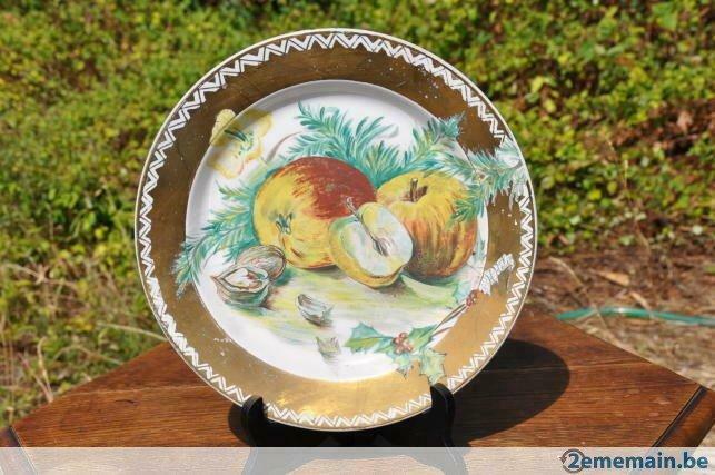 assiette nimy pomme et noix fait main, Antiquités & Art