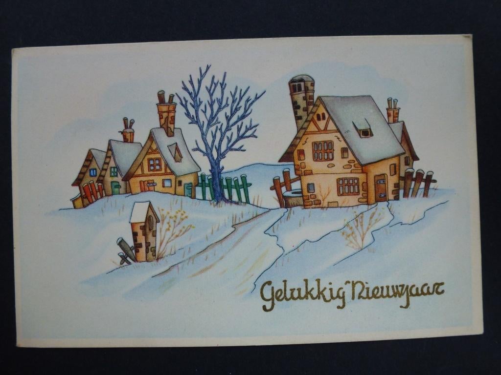 oude prentkaart Gelukkig Nieuwjaar, Verzamelen, Ophalen of Verzenden, Gelopen, Feest(dag)