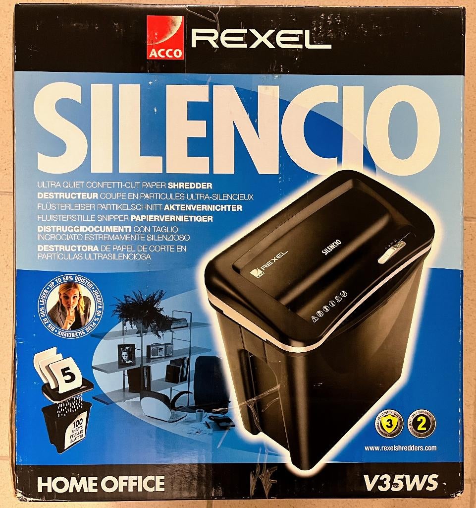 Broyeur papier bureau REXEL Silencio V35WS, Enlèvement, Utilisé