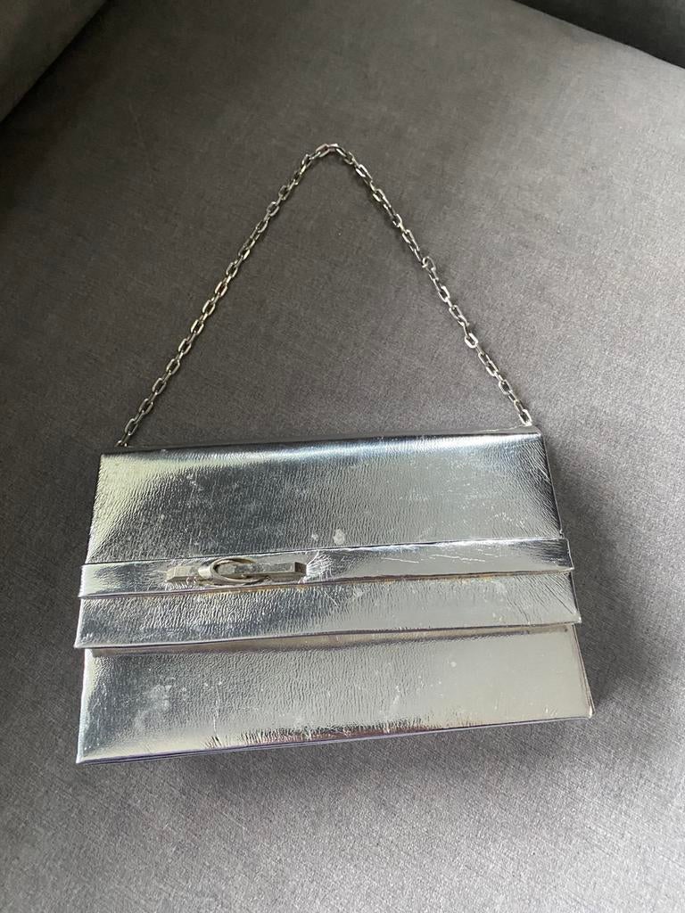 Zilveren retro handtasje, Ophalen of Verzenden, Gebruikt, Overige kleuren, Handtas