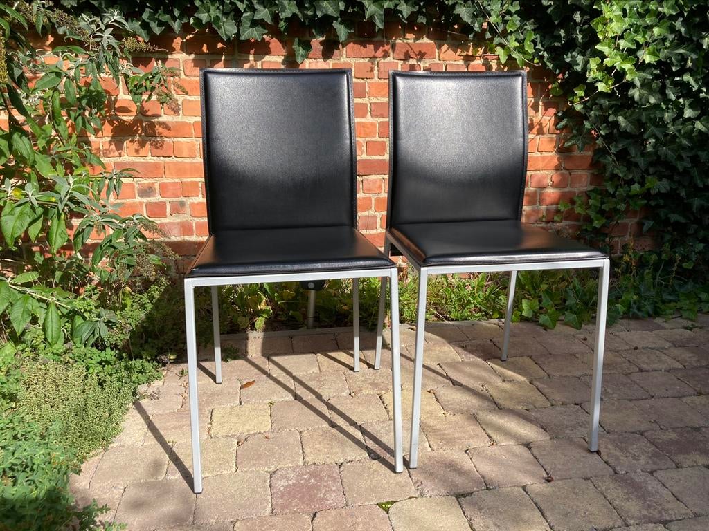 Lot de 2 chaises salle à manger en cuir noir, Maison & Meubles, Chaises, Comme neuf, Deux, Cuir, Noir