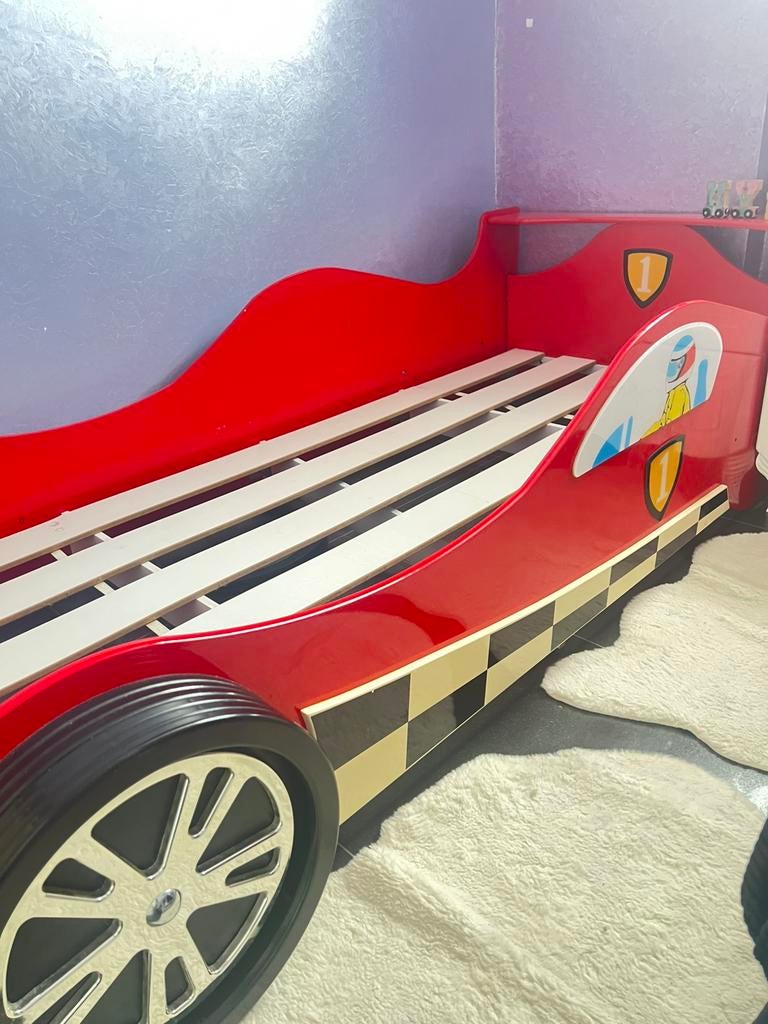 Auto bed, Rouge, Bois d'échafaudage, 90 cm, Enlèvement