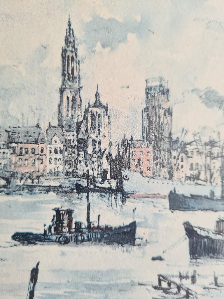 zicht op Antwerpen van Jan Korthals / ingekaderd, Antiek en Kunst, Verzenden