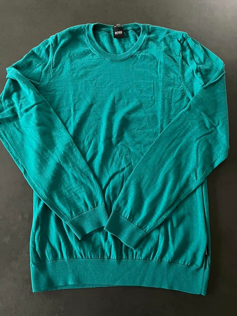 Hugo Boss dun groen wollen pull met ronde hals. Maat L., Maat 52/54 (L), Hugo boss, Ophalen of Verzenden, Zo goed als nieuw