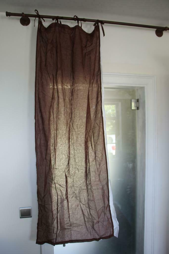 RIDEAU VOILAGE NEUF CHOCO/BLANC 65X160CM, Enlèvement ou Envoi, Neuf