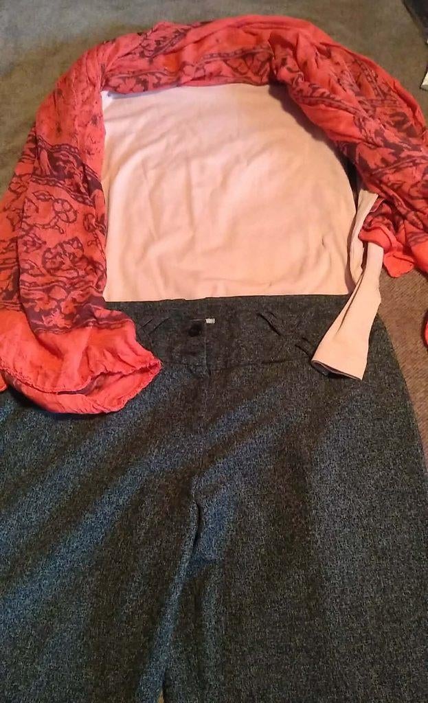 Set grijze broek Tex met nieuwe trui en sjaal, Kleding | Dames, Ophalen of Verzenden, Maat 42/44 (L), Grijs