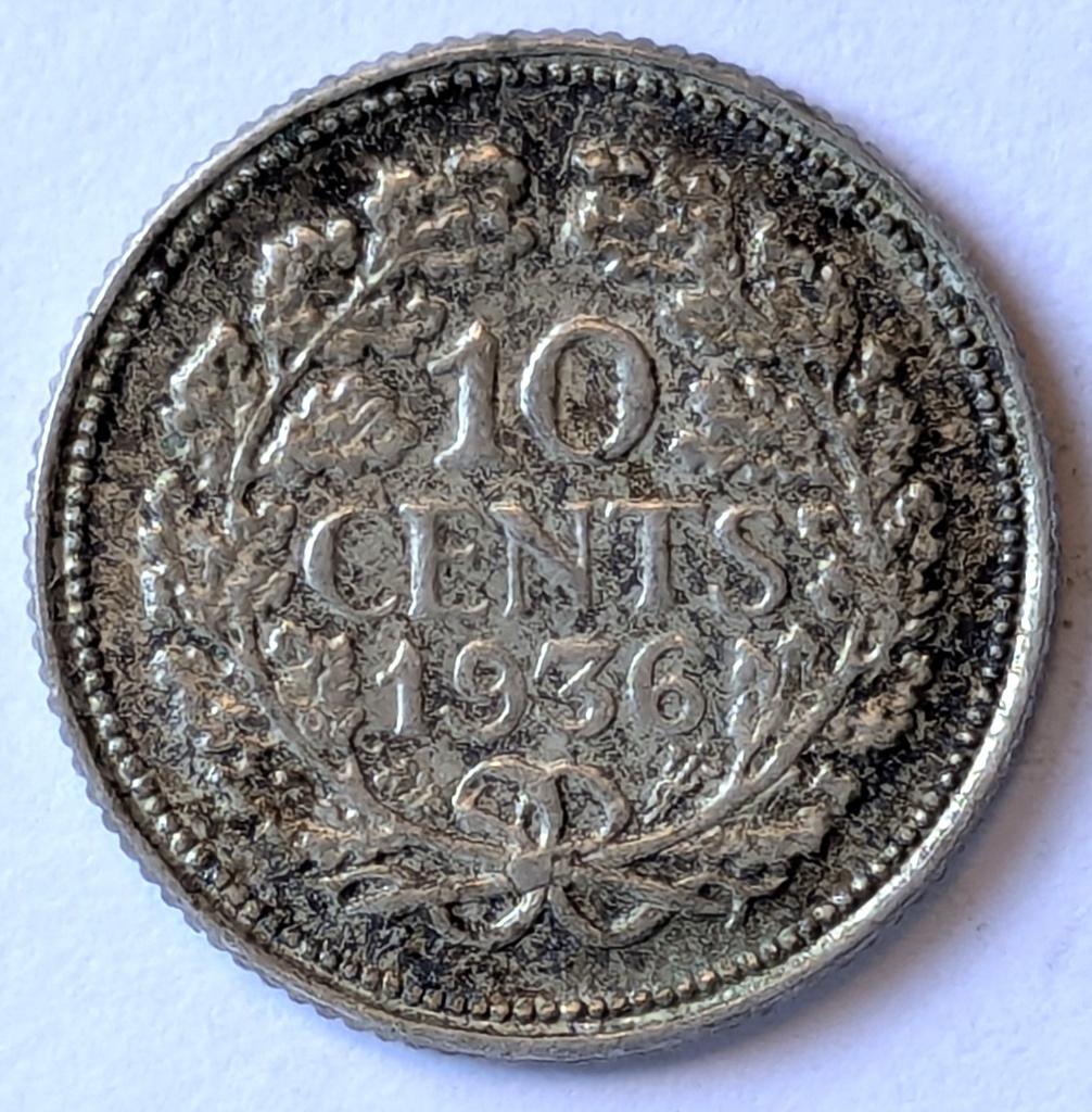 Nederlandse munt: 10 cent 1936 - Zilver, Zilver, Ophalen of Verzenden, 10 cent, Koningin Wilhelmina
