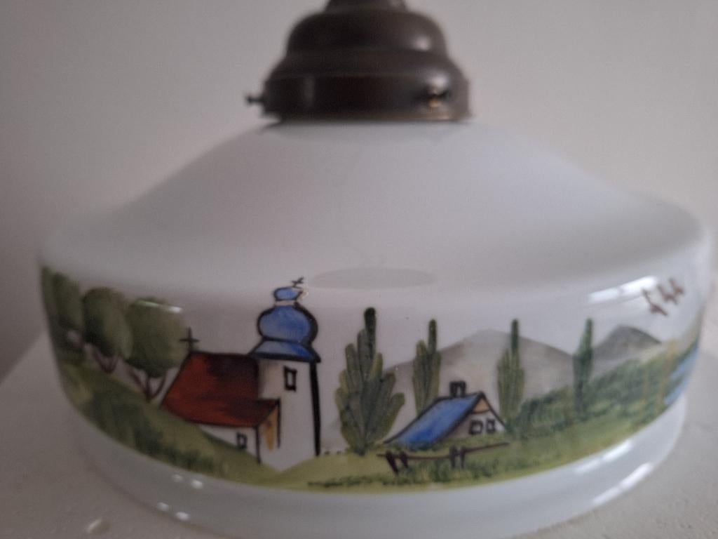 Retro hanglamp in wit glas, Antiek en Kunst, Ophalen