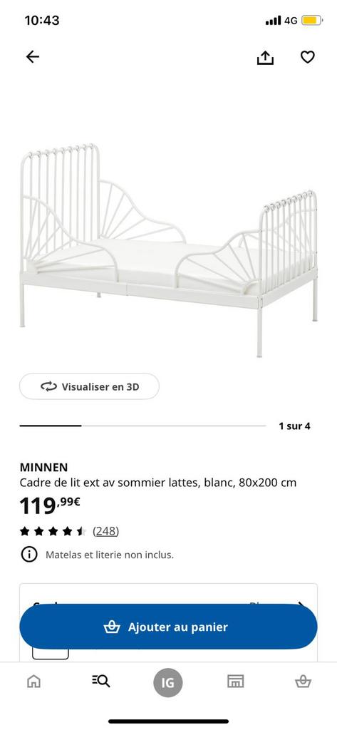 lit extensible MINNEN blanc ikea, Kinderen en Baby's, Ophalen, Gebruikt, 70 tot 85 cm, 180 cm of meer