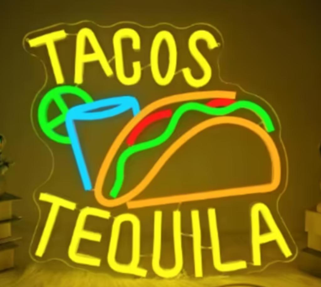 LED lamp neon stijl Tacos Tequila (35x30cm), Ophalen of Verzenden, Nieuw, Lichtbak of (neon) lamp
