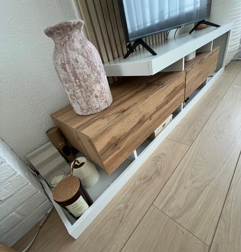 Meuble TV en blanc et bois chêne, 25 à 50 cm, Moins de 100 cm, Enlèvement, Moins de 50 cm