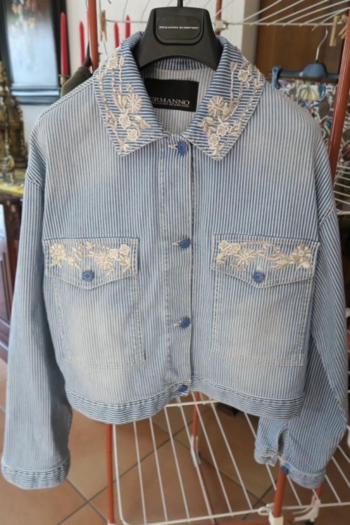 Jasje denim streep blauw broderie Ermanno Scervino mt 40, Kleding | Dames, Maat 38/40 (M), Blauw, Ophalen of Verzenden, Zo goed als nieuw