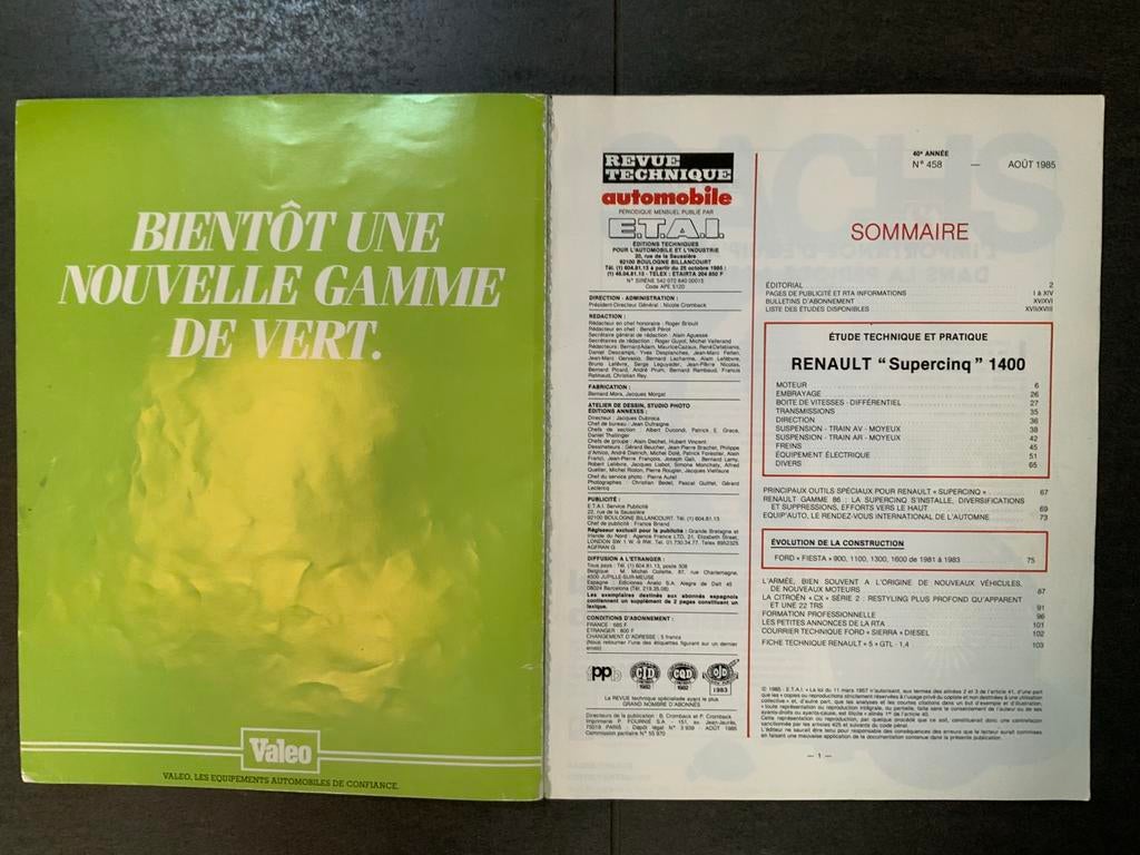 Revue Technique Automobile Renault 5 Ford Fiesta no 458 1985, Livres, Enlèvement ou Envoi, Comme neuf, Ford