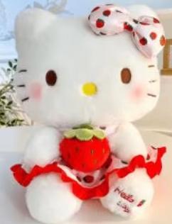 Hello Kitty luxe knuffel Rood met aardbei (23cm), Ophalen of Verzenden, Nieuw