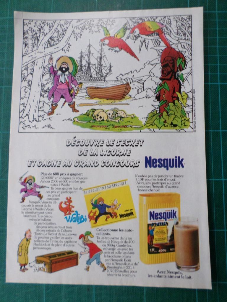 Tintin - publicité papier Nesquik - 1982, Collections, Enlèvement ou Envoi, Tintin, Utilisé, Autres types