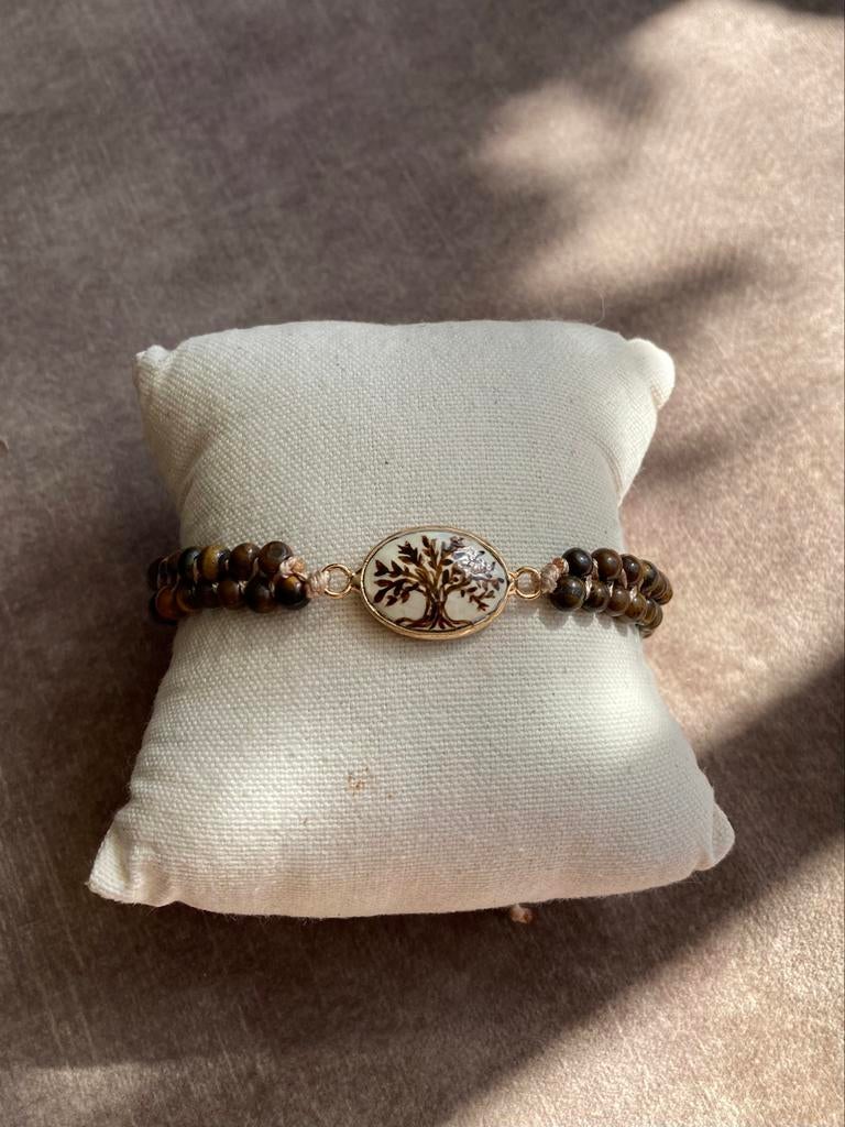 Handbeschilderde armband levensboom, Handtassen en Accessoires, Armbanden, Ophalen of Verzenden, Nieuw, Hout, Met bedels of kralen