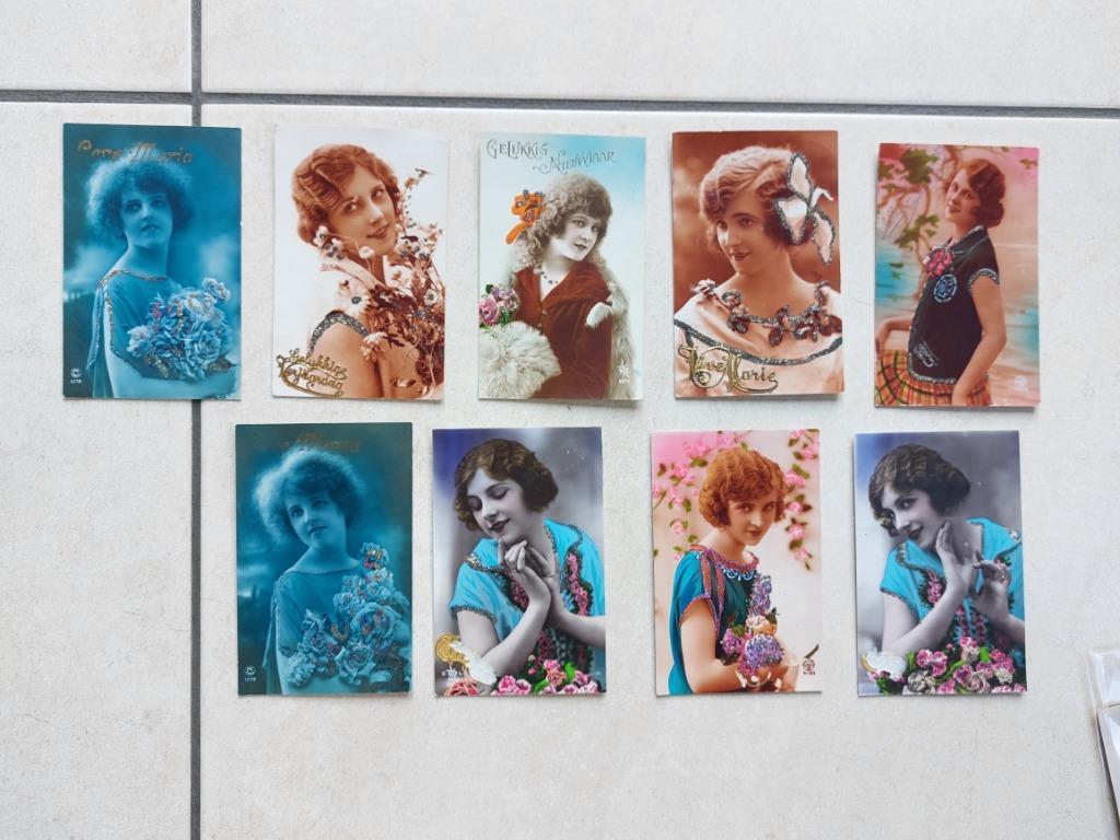 9 oude fantasiekaartjes  met glitters, Verzamelen, Ophalen of Verzenden