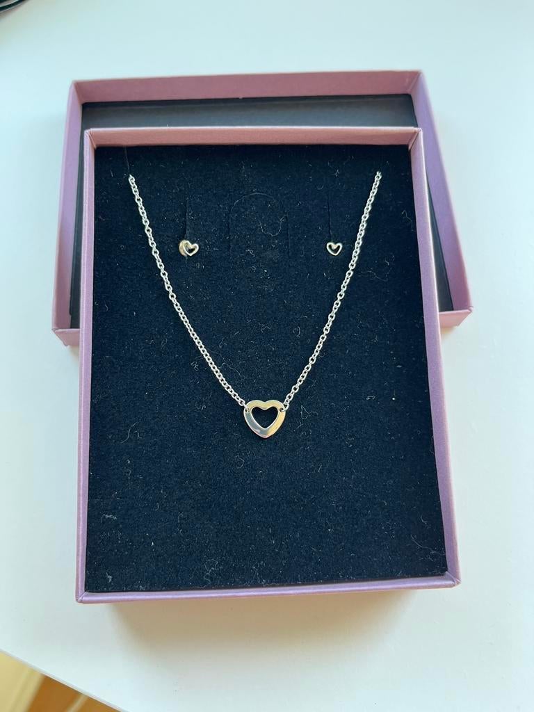 Ketting + oorbellen, Met hanger, Nieuw, Ophalen of Verzenden, Zilver