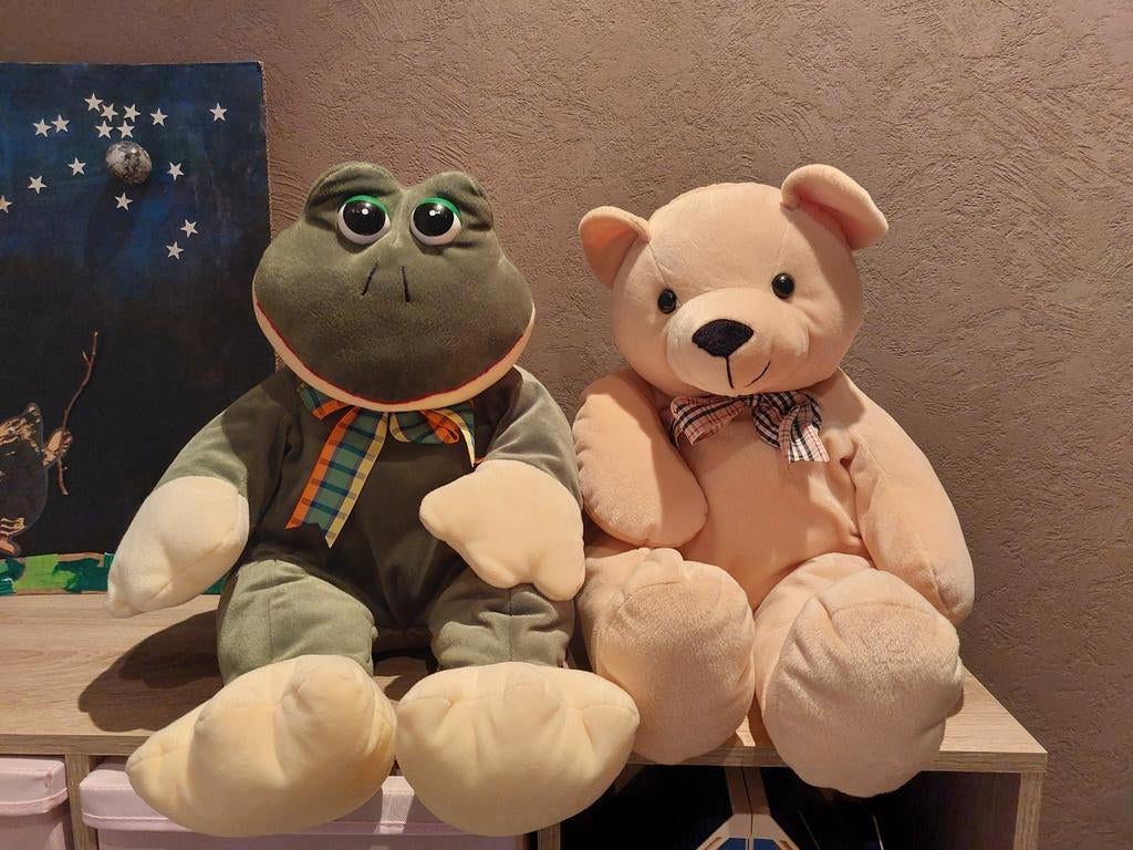 Grote knuffels kikker en beer, Ophalen of Verzenden, Zo goed als nieuw