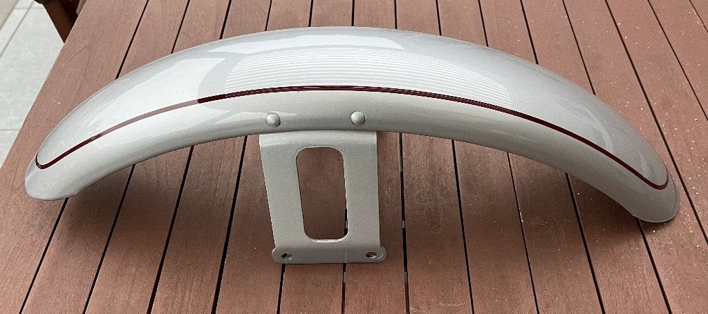 Harley spatbord 21" voor EVO & TWINCAM grijs/ rode bies, Ophalen, Gebruikt