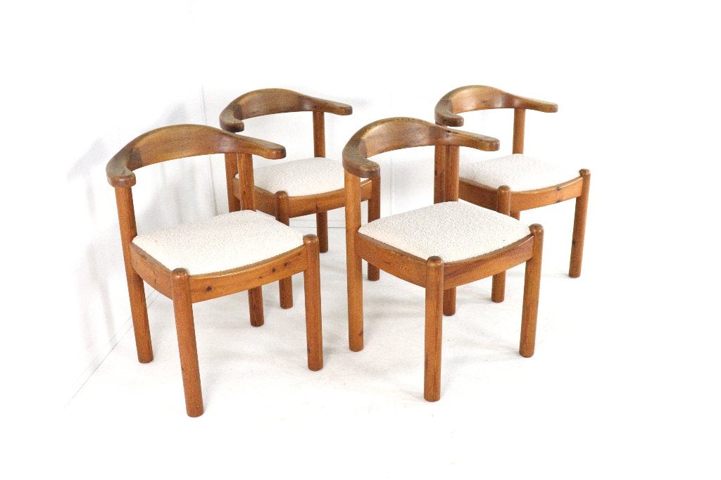 Set 4 Vamdrup pine Deense stoelen nieuw gestoffeerd, Huis en Inrichting, Stoelen, Bruin, Vintage, Ophalen of Verzenden, Zo goed als nieuw