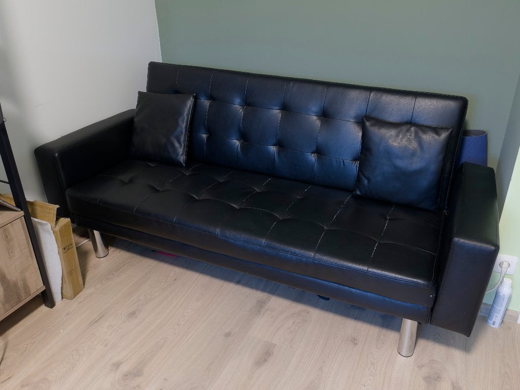Canapé-lit convertible en similicuir noir (Lit d'appoint), 100 cm, Une personne, Enlèvement, Utilisé