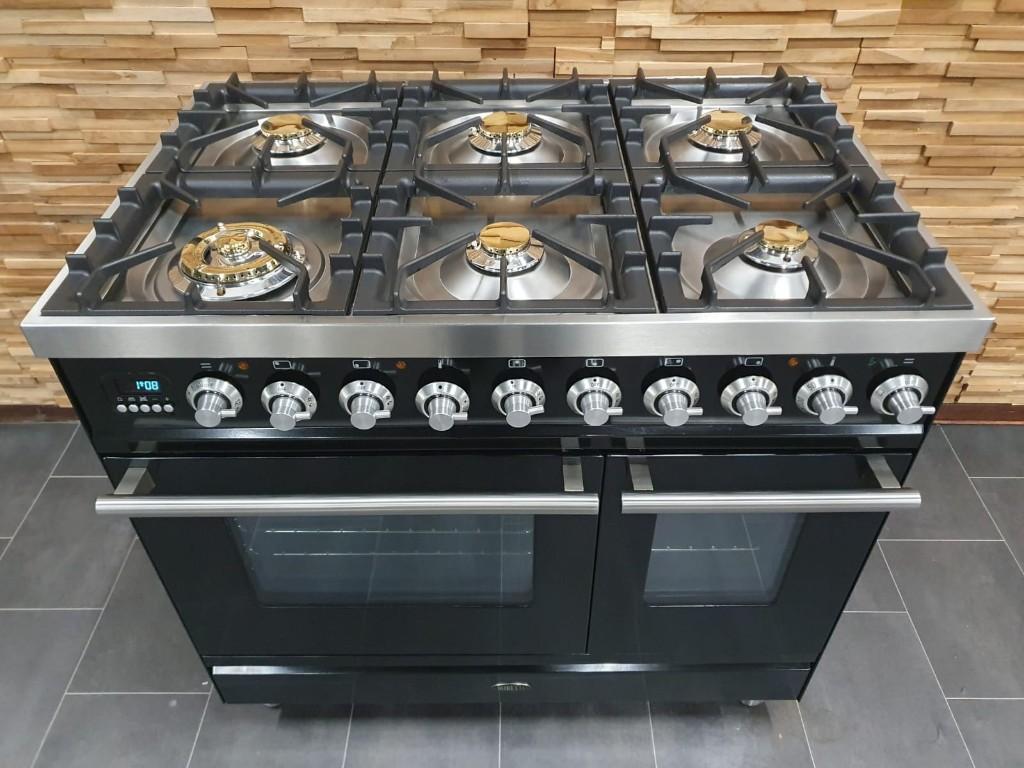 🔥Luxe Boretti Fornuis 90cm hoogglans zwart rvs GASOVEN, Elektronische apparatuur, Fornuizen, Ophalen, 60 cm of meer, Zo goed als nieuw