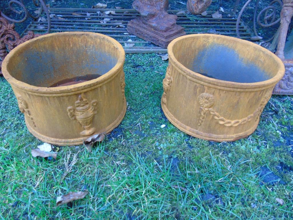 ronde gietijzeren plantenbak met patronen, set van 2 stuks!, Ophalen of Verzenden, Nieuw