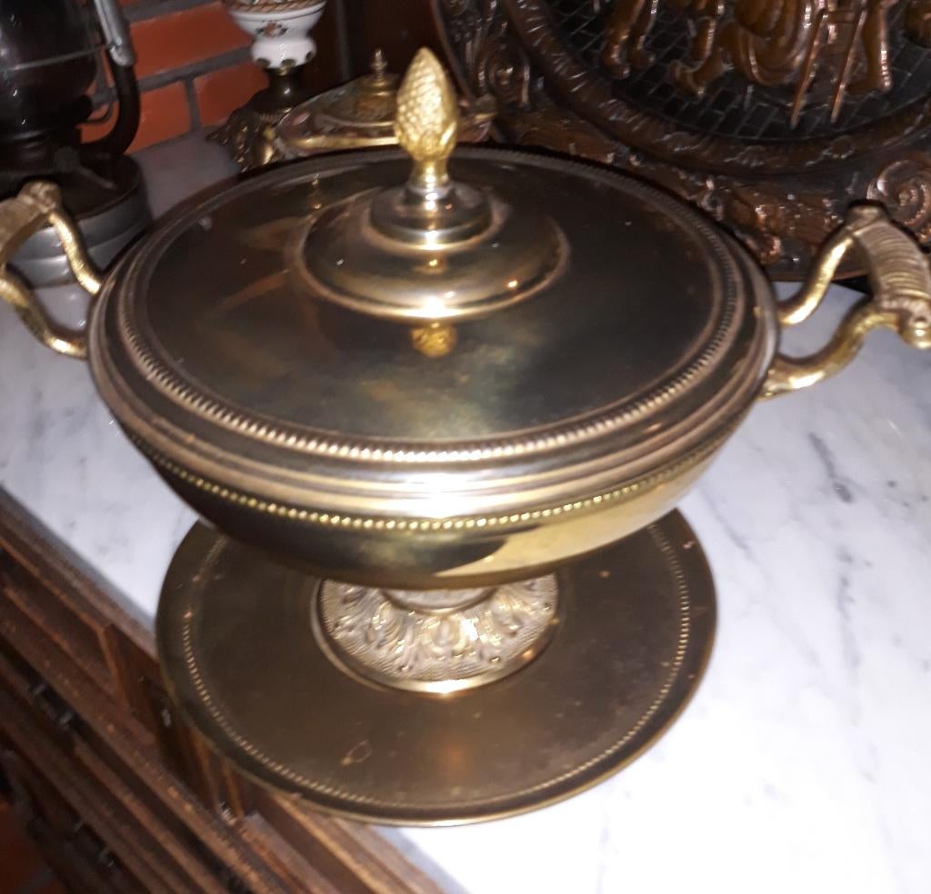 Antiek Messing Ciborium met Presenteerblad, Antiek en Kunst, Ophalen of Verzenden