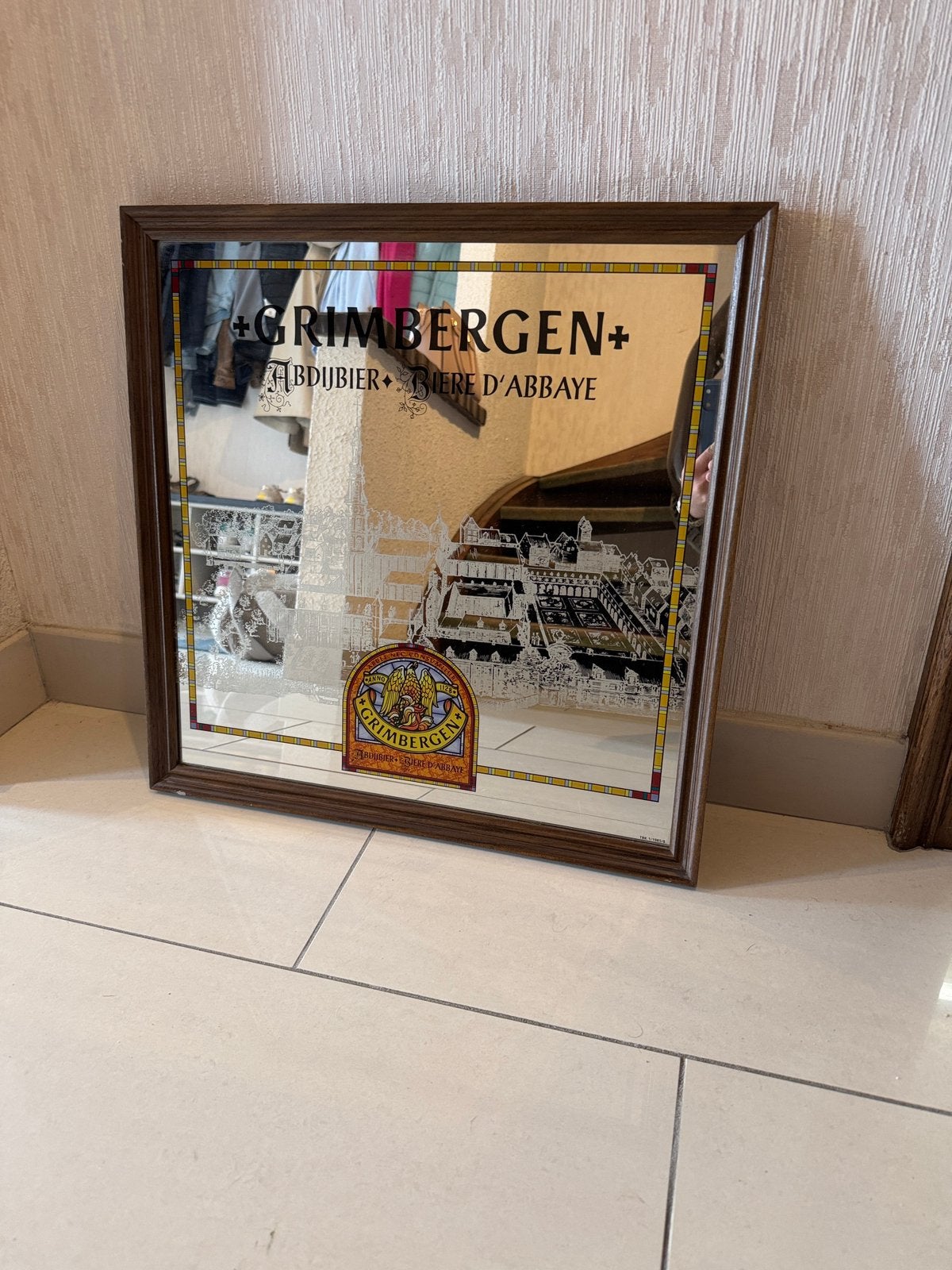 Grimbergen spiegel, Verzamelen, Biermerken, Ophalen, Gebruikt, Reclamebord, Plaat of Schild, Overige merken