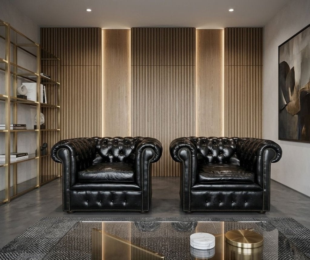 Chesterfield 2-3-zitsbanken 5 chesterfield fauteuils, Huis en Inrichting, Ophalen, Gebruikt, Leer