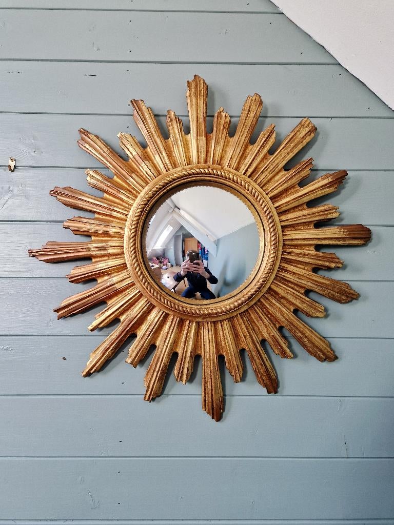 Gouden zonnespiegel (diameter 55cm) 1960-70, Ophalen, Rond