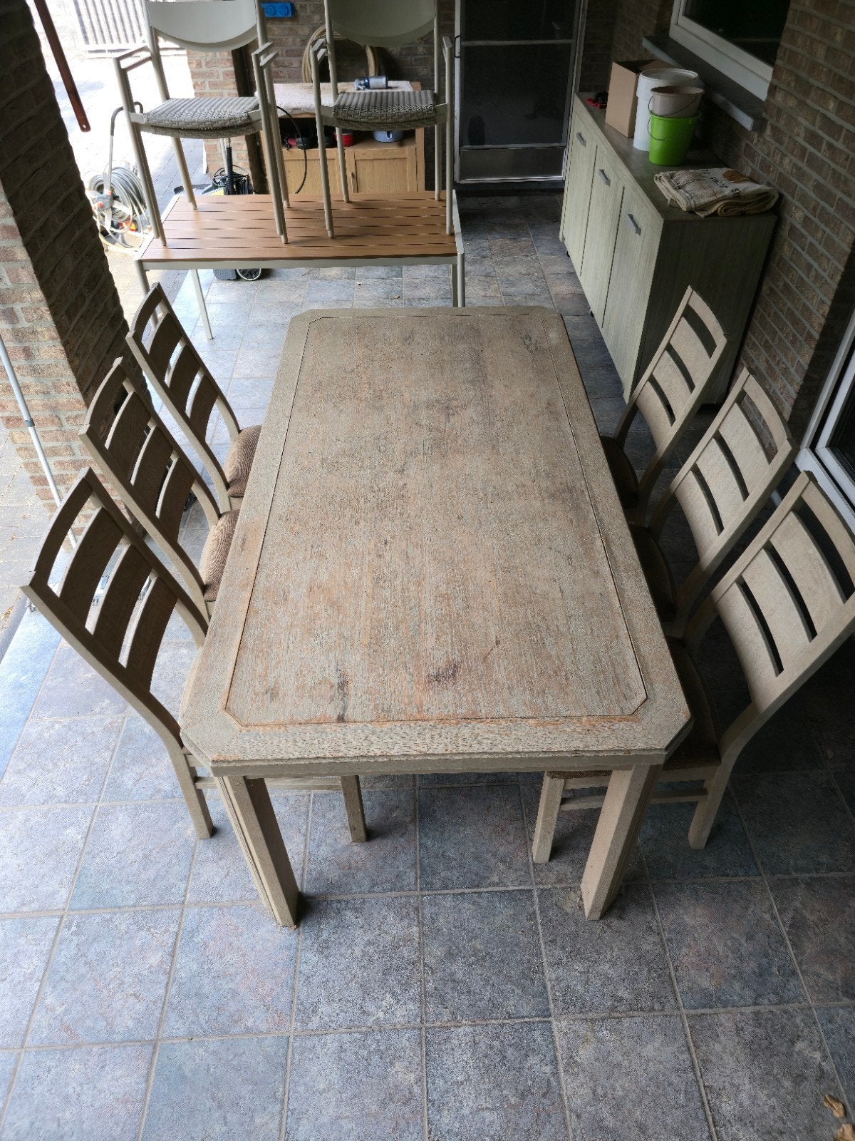 tafel met stoelen gratis mee te nemen. 190cm - 97cm, Ophalen, Gebruikt, 4 tot 6 stoelen