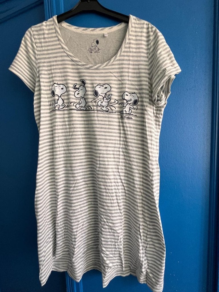 Nachthemd Originele Snoopy Peanuts Gestreept .Maat M, ANDERE, Manches courtes, Taille 38/40 (M), Gris