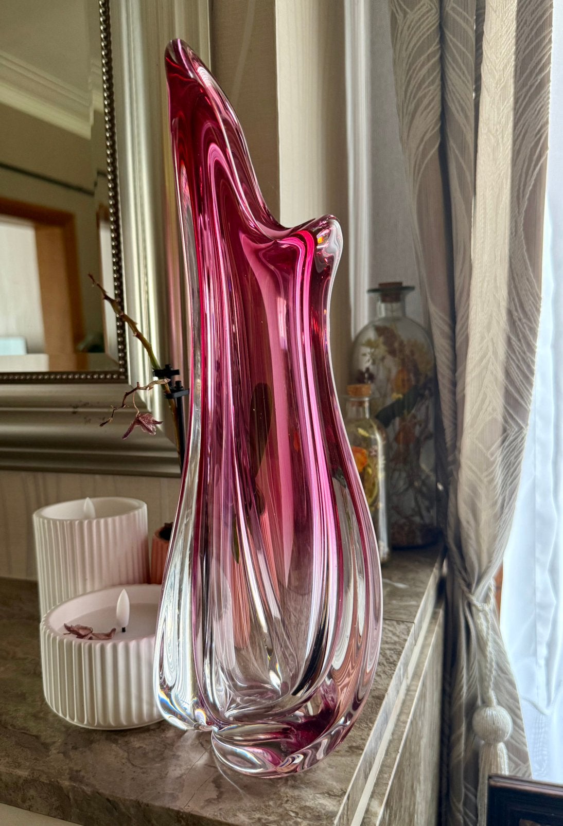 Val Saint Lambert — grand vase en cristal rose — 38 cm, Enlèvement