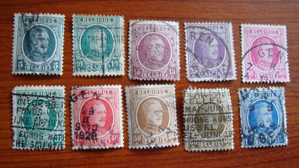 10 Belgische diverse postzegels koning Albert I 1926, Envoi, Affranchi, Timbre-poste, Maison royale