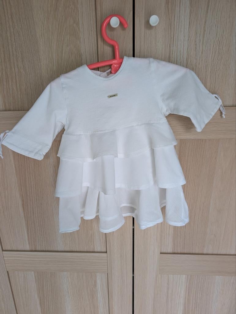 Robe blanche en strass à volants et manches longues pour 9 m, Robe ou Jupe, Enlèvement ou Envoi, Comme neuf, Fille