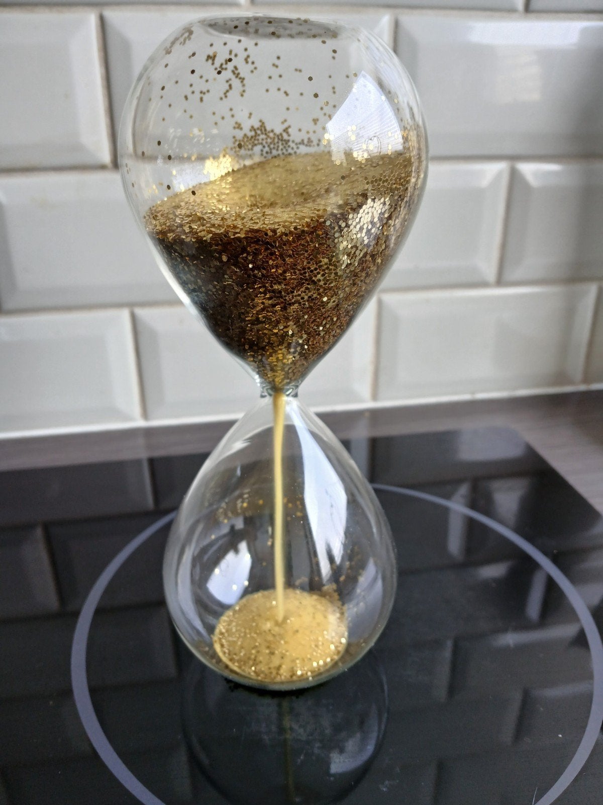 zandloper  glittertjes, Huis en Inrichting, Glas, Ophalen, Nieuw