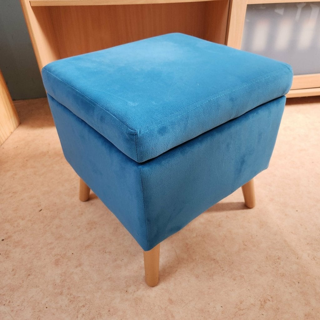 pouf de rangement en velours bleu canard env 40 x 40 cm, Enlèvement, Comme neuf