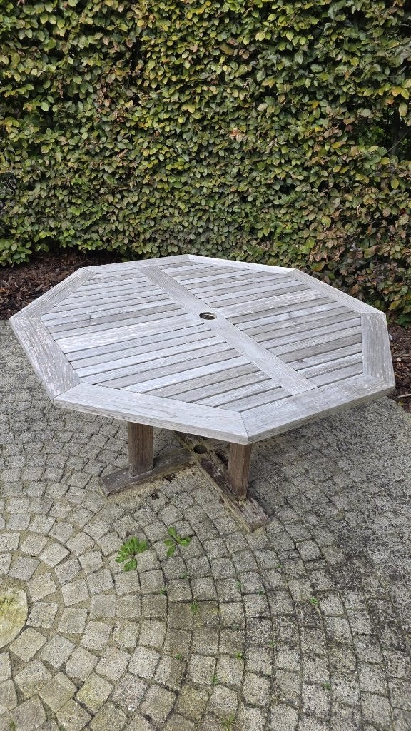 Gloster tuinset – achthoekige tafel + 6 klapstoelen, Tuin en Terras, Ophalen, Gebruikt, 6 zitplaatsen, Tuinset