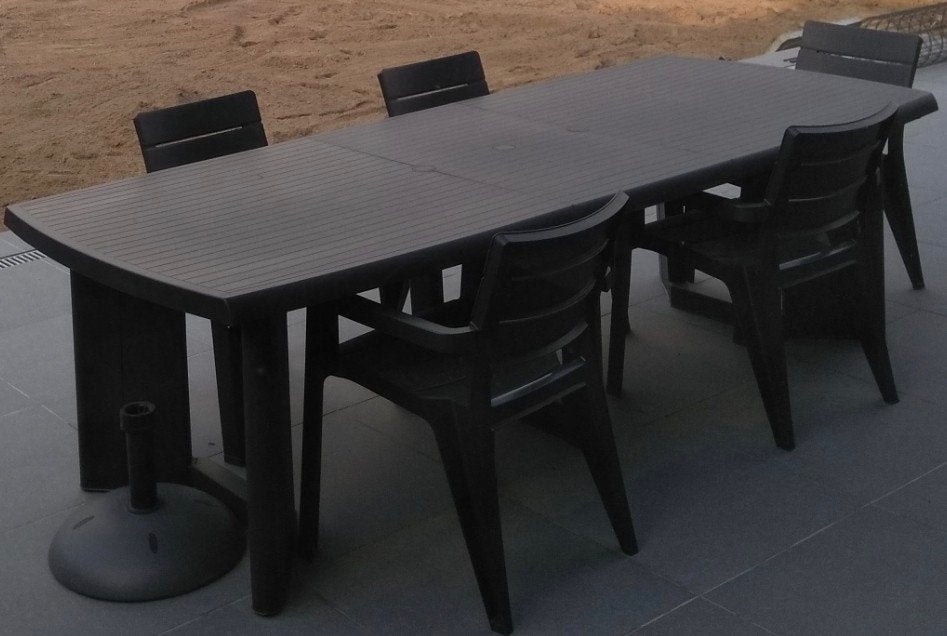 Tuintafel pvc antraciet 200cm uitbreidbaar naar 250 cm, Tuin en Terras, Ophalen, Gebruikt, Rechthoekig, Kunststof