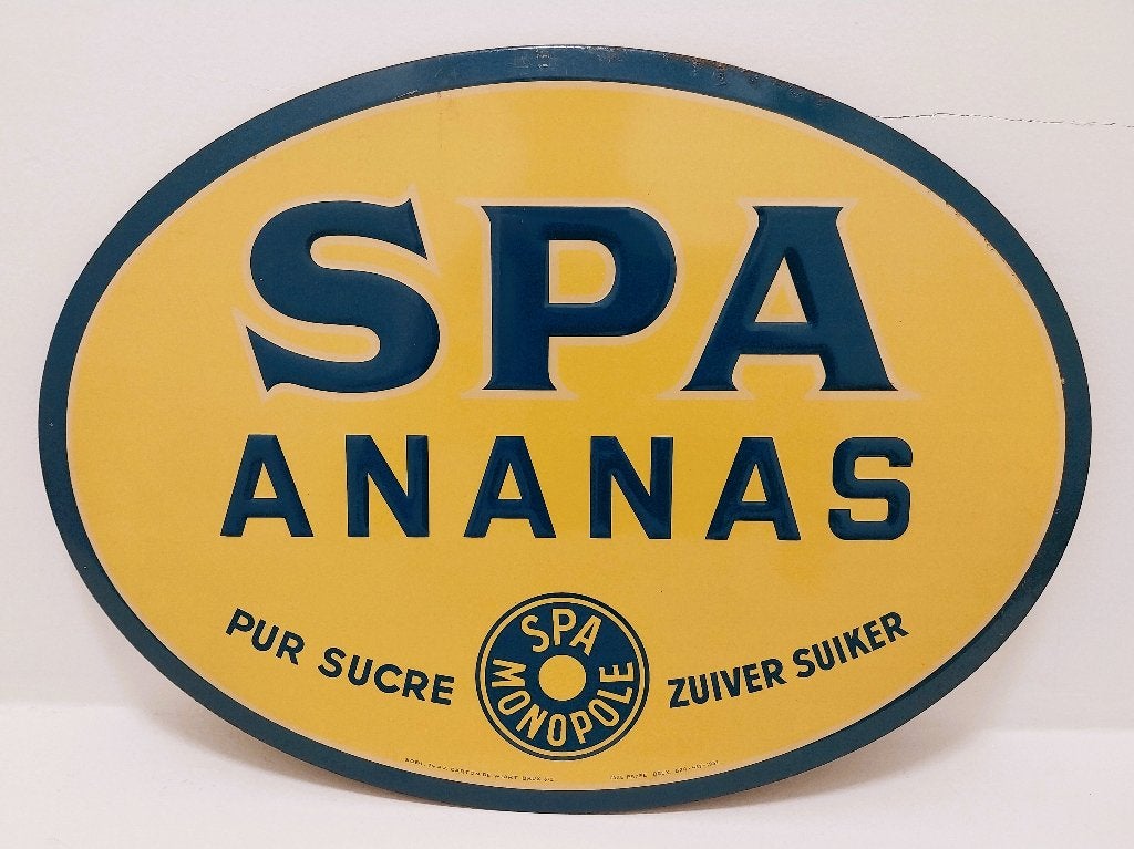 Panneau publicitaire en tôle Spa Ananas 1951 - Spa Monopole, Enlèvement ou Envoi, Panneau publicitaire