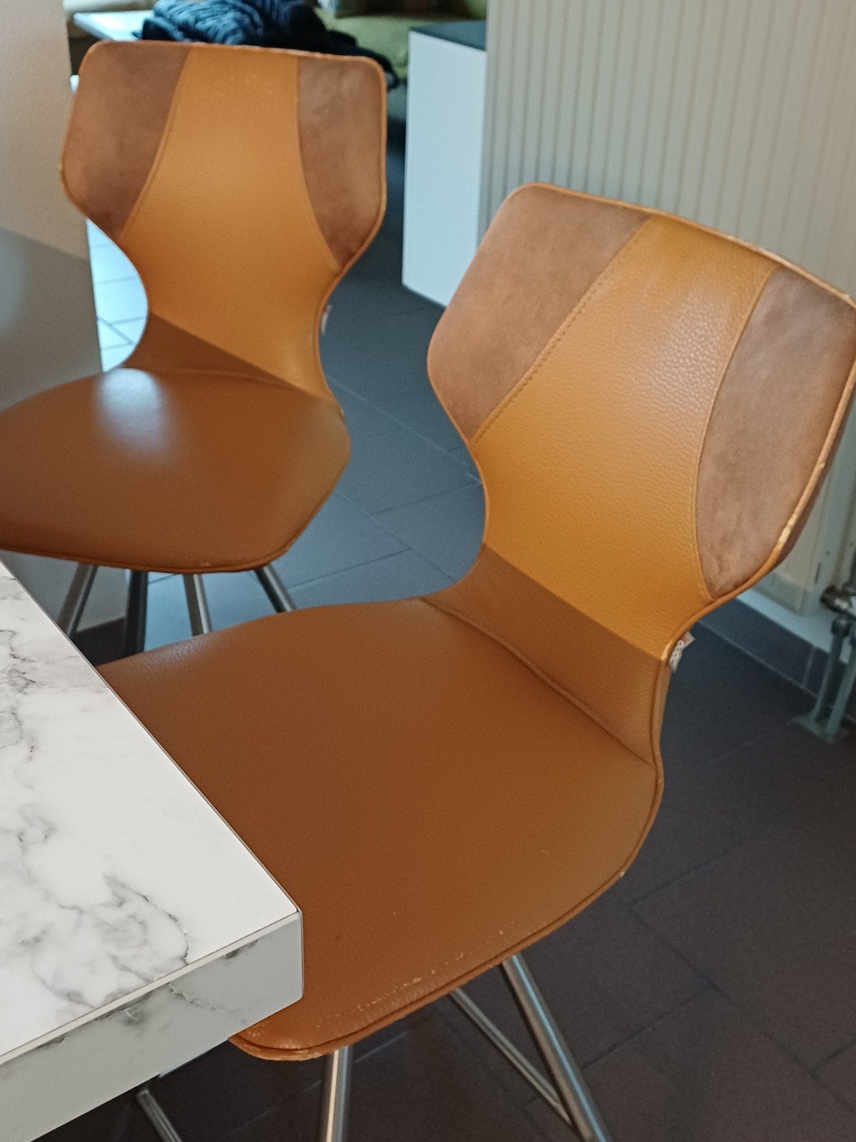 4 barstoelen van Xooon, Huis en Inrichting, Barkrukken, Ophalen, Gebruikt, 60 tot 90 cm, Met voetsteun