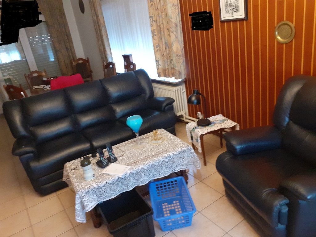 Complete zithoek in donkerblauw leder met salontafel, Huis en Inrichting, Ophalen, Leer