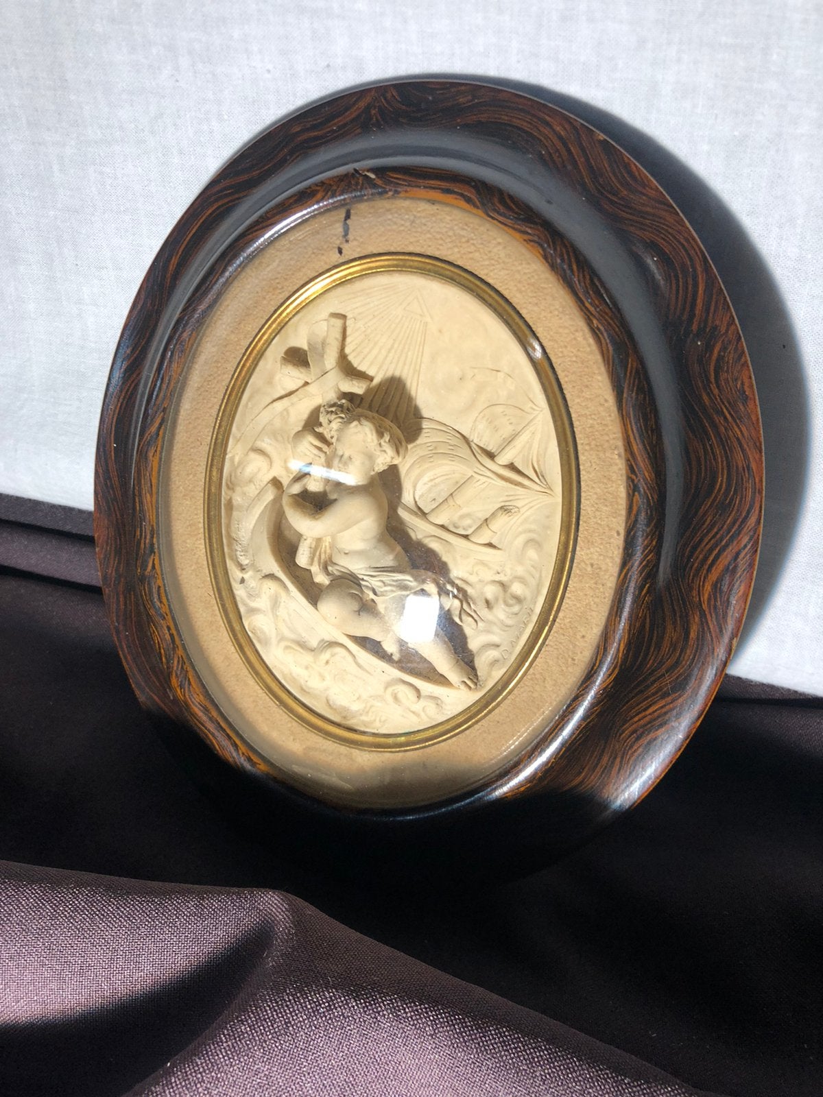 Cupidon en chaume mere  anno aprox 1850, Antiquités & Art, Enlèvement ou Envoi, Matériau naturel, 20 - 50 cm, Autres sujets