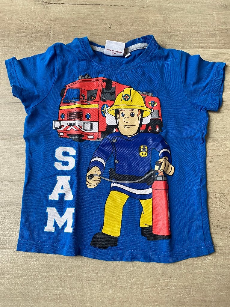 brandweer sam blauwe tshirt maat 98 104, Enlèvement ou Envoi, Utilisé, Garçon, Chemise ou À manches longues