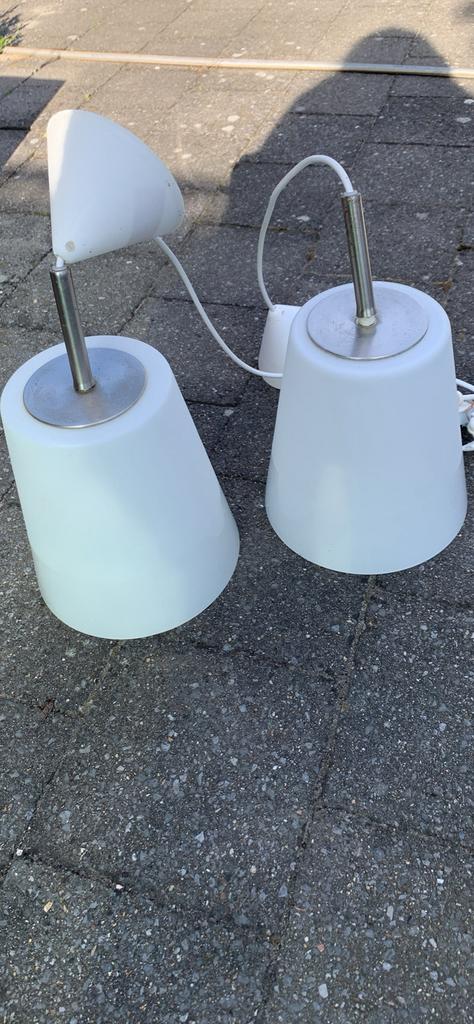 2 witte glazen hanglamp, Ophalen, Zo goed als nieuw, Wit