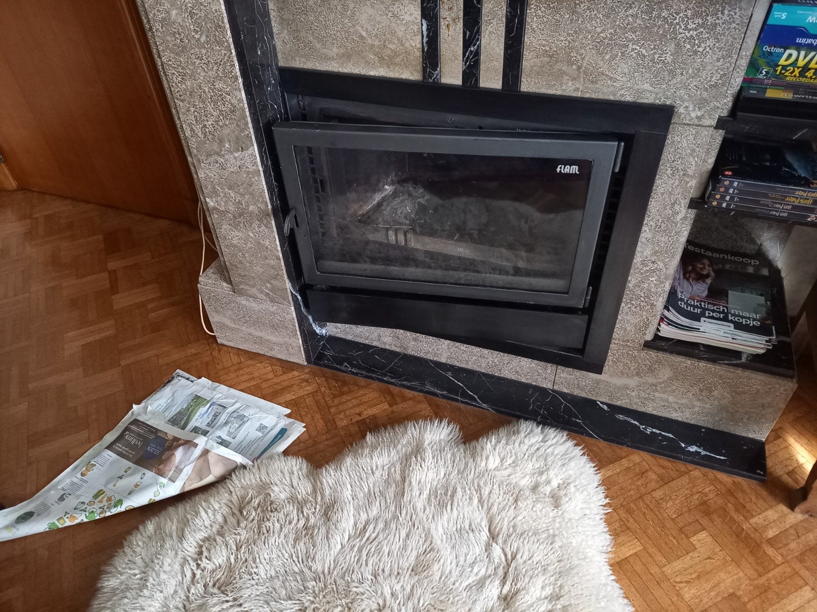 Flam open haard inbouwcassette, Huis en Inrichting, Ophalen, Gebruikt, Inbouw, Hout