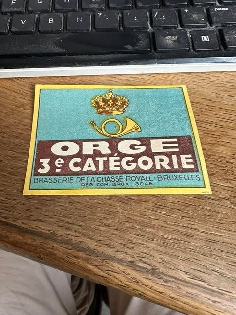 brasserie de la Chasse royale Bruxelles etiket orge 3e cat, Verzamelen, Ophalen of Verzenden, Nieuw, Overige typen, Overige merken
