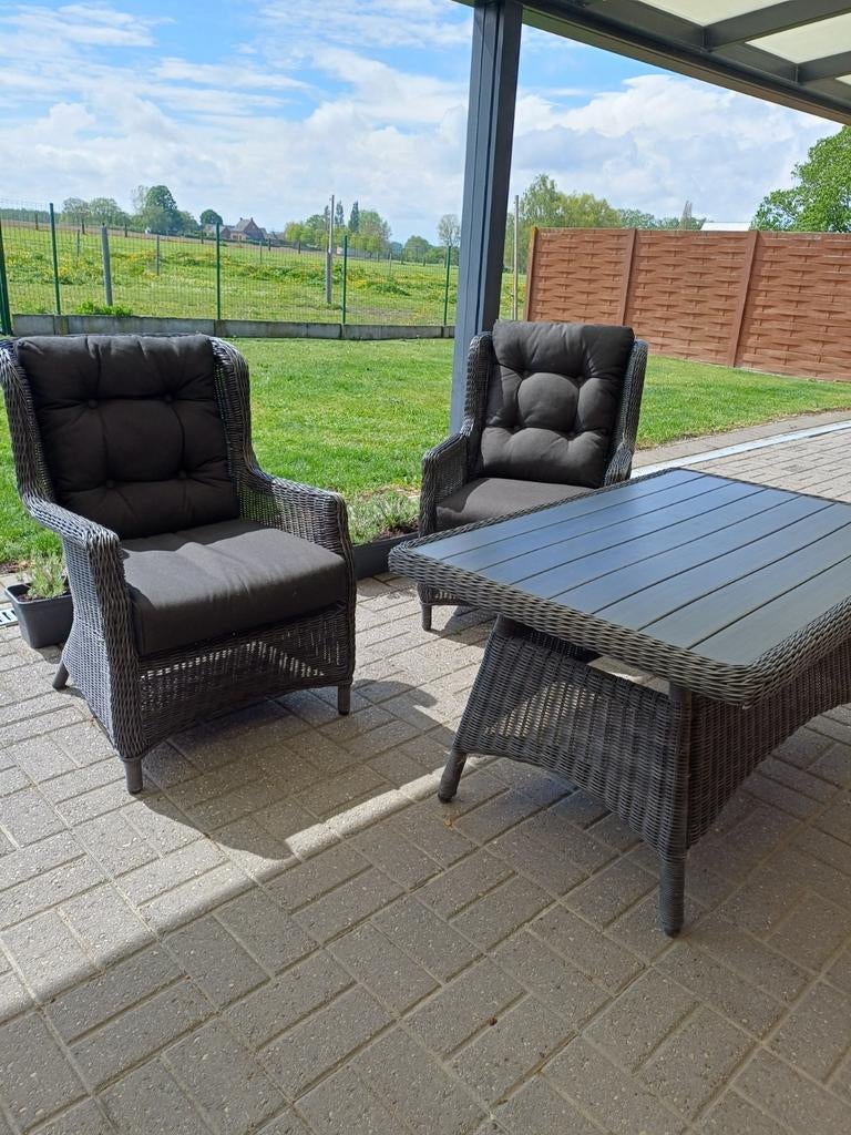 Tuinset 2 stoelen rotan 1 ligstoel  nieuwe kussens +   tafel, Tuin en Terras, Ophalen, Rotan, Tuinset